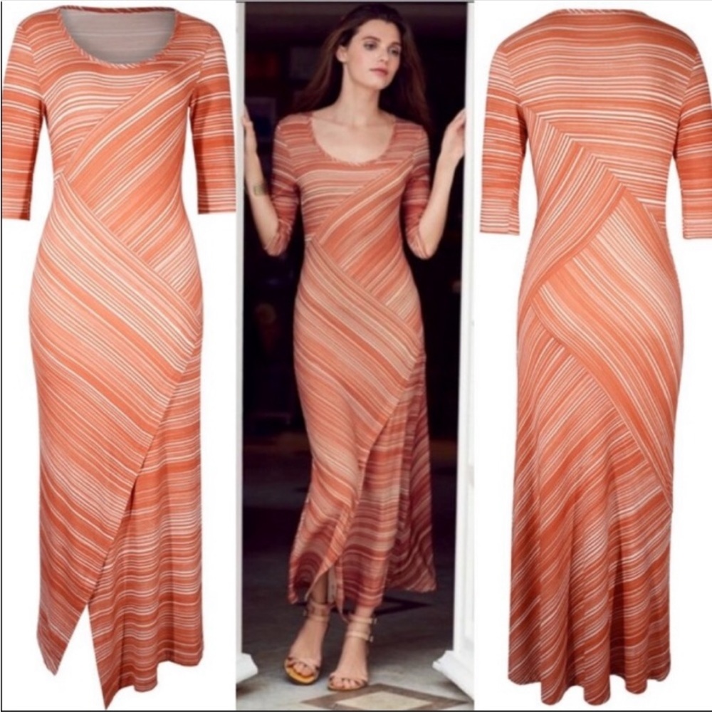 Women’s Striped Maxi Dress in Orange - Sleek Scoop Neck Design